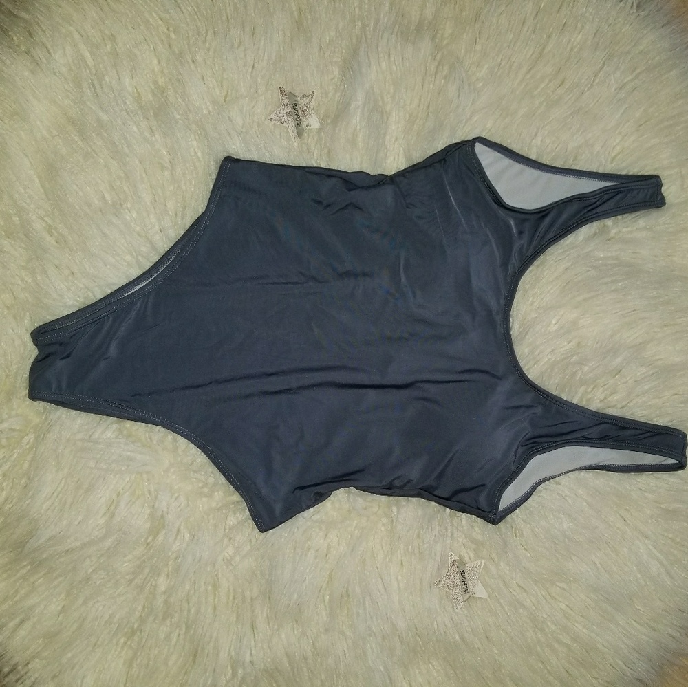 Solid Gray Backless One Piece Swimsuit - image 5